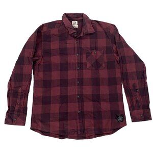 QUIKSILVER Men Flannel Shirt Sz S Maroon Button Down Long Sleeve Beach 8-13